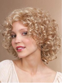 Blonde Medium Krullend Kaploze Synthetische Pruik