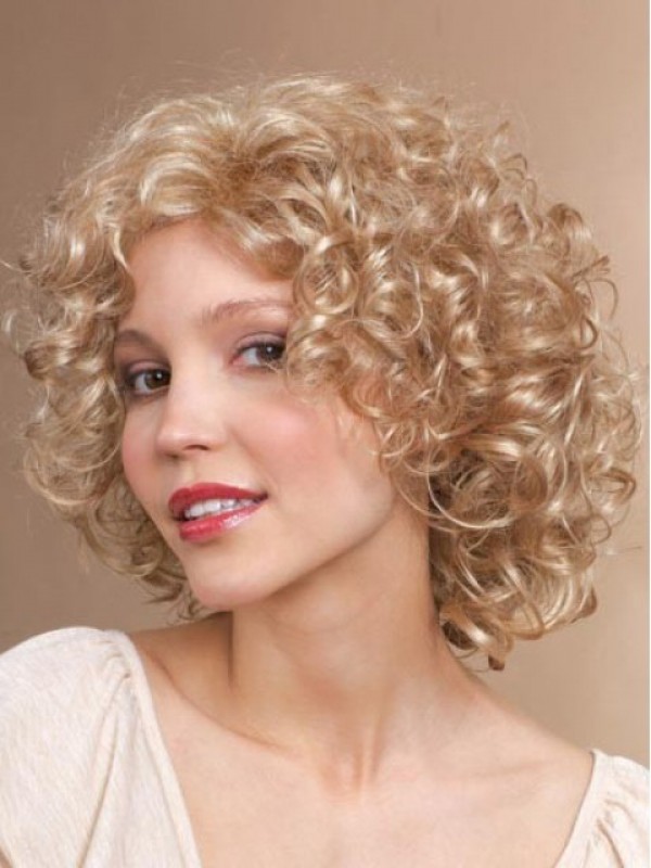 Blonde Medium Krullend Kaploze Synthetische Pruik