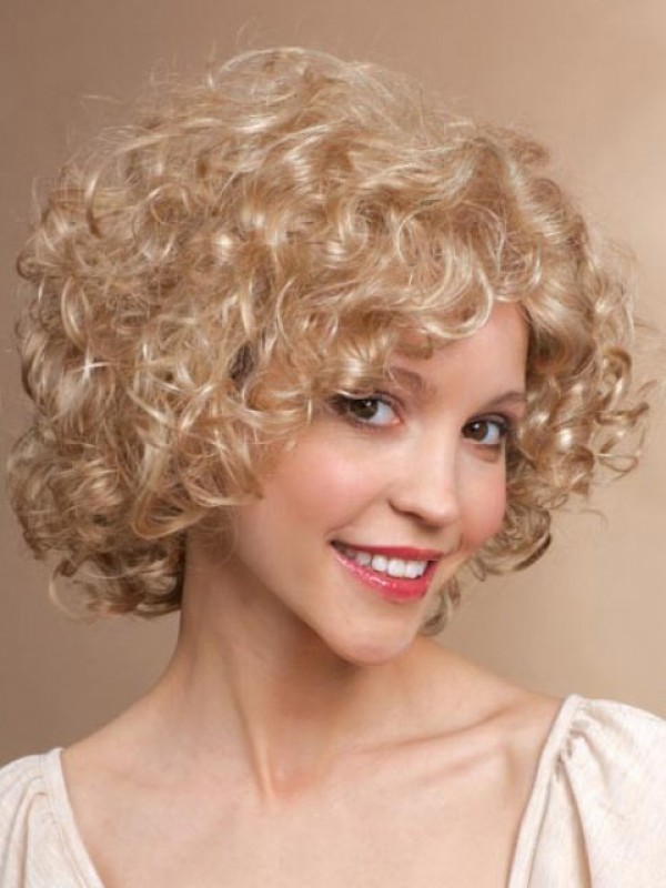 Blonde Medium Krullend Kaploze Synthetische Pruik