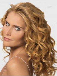 Blonde Lange Golvende Synthetische Pruik Met Kanten Voorkant