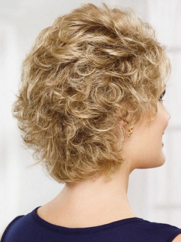 Korte Blonde Krullende Kaploze Synthetische Pruik