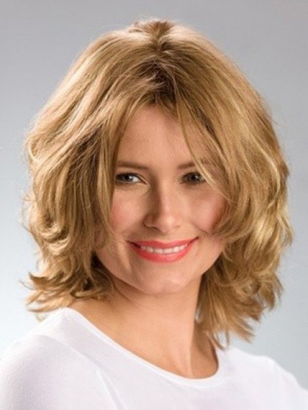 Blonde Medium Golvende Synthetische Kaploze Pruik