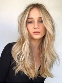 Blonde Lange Golvende Synthetische Pruiken Met Kanten Voorkant