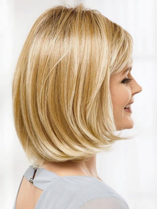 Korte Rechte Blonde Bob Zonder Kap Synthetische Pruik