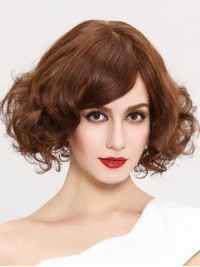 Bruine Korte Golvende Synthetische Korte Full Lace Pruik