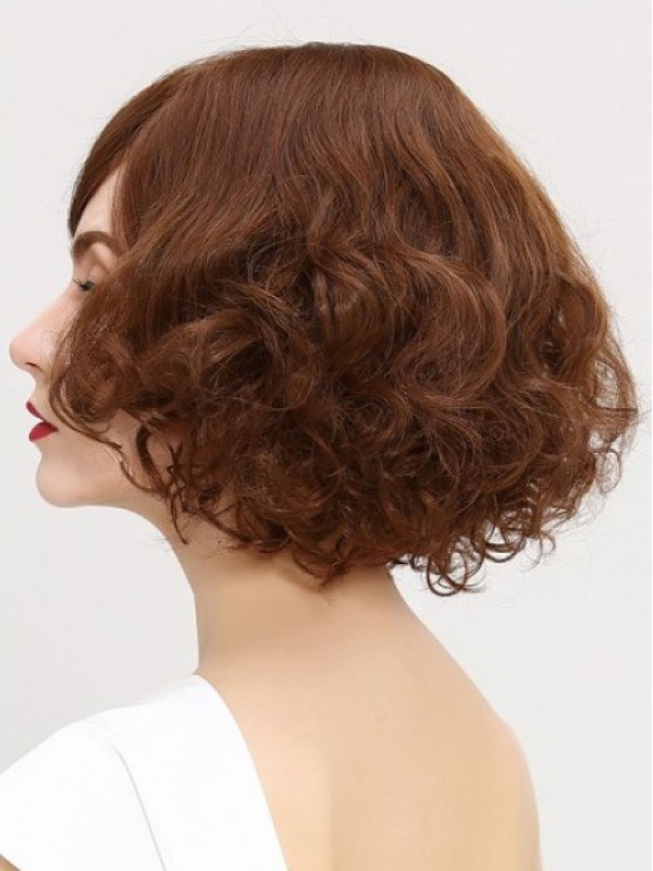 Bruine Korte Golvende Synthetische Korte Full Lace Pruik