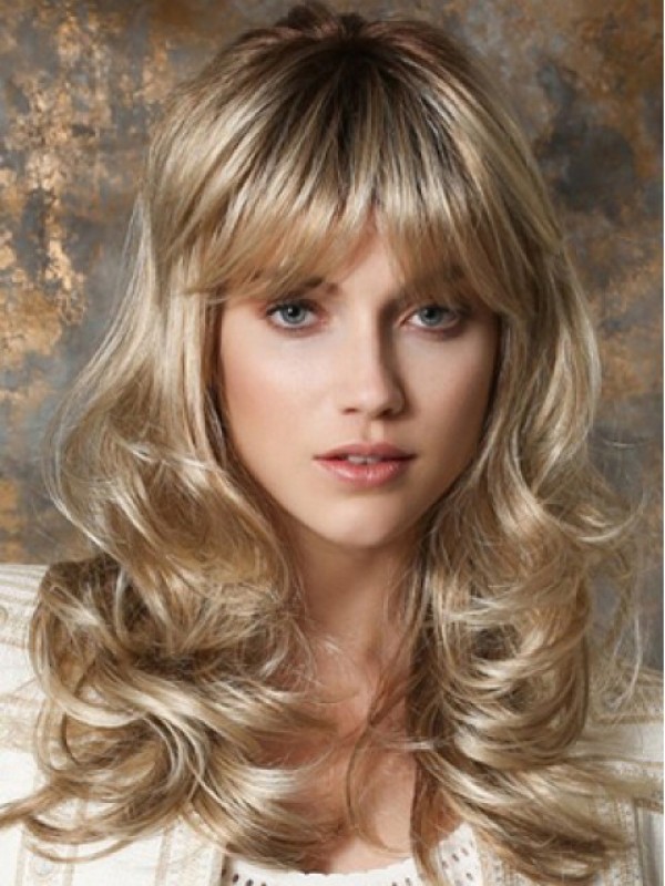 Blonde Lange Golvende Kaploze Synthetische Pruiken