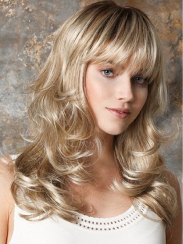 Blonde Lange Golvende Kaploze Synthetische Pruiken