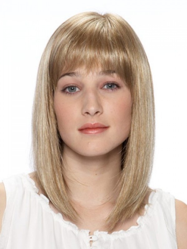 Blonde Medium Rechte Synthetische Pruiken Met Kanten Voorkant