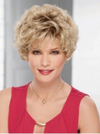 Blonde Korte Kaploze Krullende Synthetische Pruiken Inch