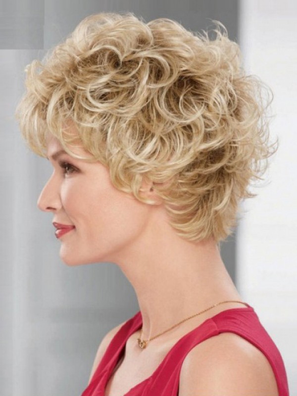 Blonde Korte Kaploze Krullende Synthetische Pruiken Inch