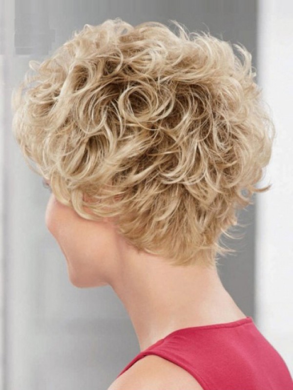 Blonde Korte Kaploze Krullende Synthetische Pruiken Inch
