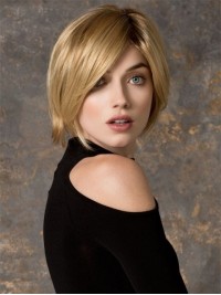 Korte Rechte Blonde Synthetische Pruik Met Volledige Kant