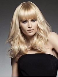 Blonde Lange Golvende Synthetische Pruik Zonder Kap