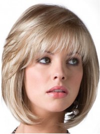 Blonde Korte Bob Rechte Kaploze Synthetische Pruik