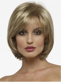 Blonde Korte Bob Rechte Kaploze Synthetische Pruik