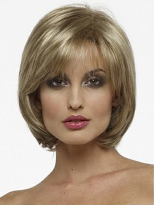 Blonde Korte Bob Rechte Kaploze Synthetische Pruik