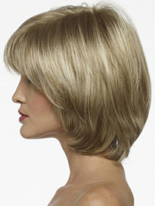 Blonde Korte Bob Rechte Kaploze Synthetische Pruik