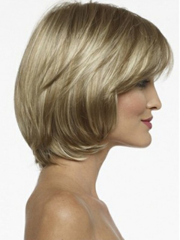 Blonde Korte Bob Rechte Kaploze Synthetische Pruik
