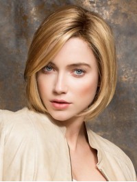Korte Blonde Bob Rechte Synthetische Pruik Met Kanten Voorkant