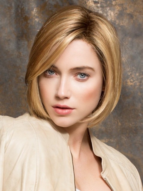 Korte Blonde Bob Rechte Synthetische Pruik Met Kanten Voorkant