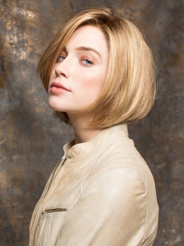 Korte Blonde Bob Rechte Synthetische Pruik Met Kanten Voorkant