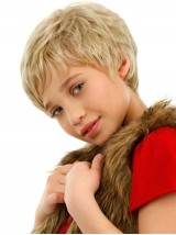 Blonde, Golvende, Betaalbare Kinderpruiken Met Kant Aan De Voorkant