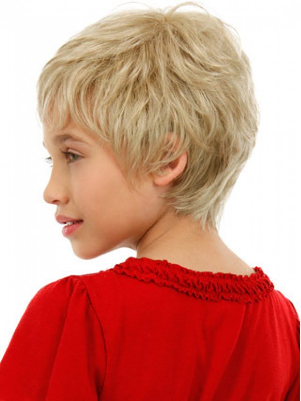 Blonde, Golvende, Betaalbare Kinderpruiken Met Kant Aan De Voorkant