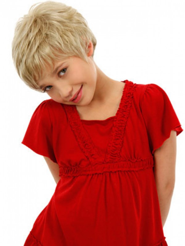 Blonde, Golvende, Betaalbare Kinderpruiken Met Kant Aan De Voorkant