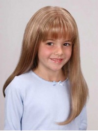 Blonde Rechte Duurzame Kinderpruiken Met Kant Aan De Voorkant