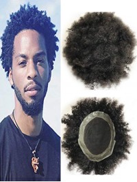 8 "X 10" Zwart Krullend Kanten Afro-Toupetje Voor Heren
