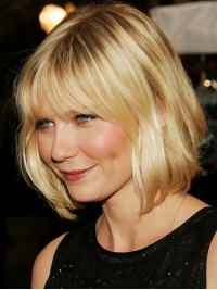 Blonde Korte, Golvende, Kaploze Synthetische Pruik Met Pony 10 Inch
