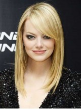 Emma Stone Blonde Lange Rechte Synthetische Pruik Met Kanten Voorkant En Pony Aan De Zijkant 16 Inch