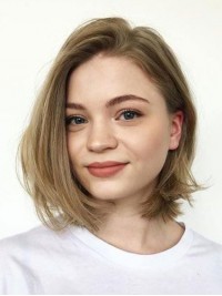 Korte Blonde Pruiken Van Echt Haar Met Kanten Voorkant En Pony Aan De Zijkant 9 Inch