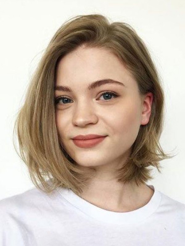 Korte Blonde Pruiken Van Echt Haar Met Kanten Voorkant En Pony Aan De Zijkant 9 Inch
