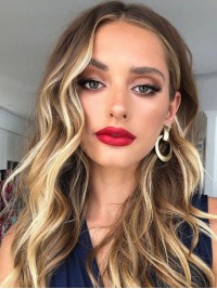 Ombre Centrale Scheiding Lang Golvend Lace Front Pruiken Van Echt Haar 18 Inch