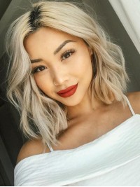 Blonde Medium Middenscheiding Golvende Kaploze Pruiken Van Echt Haar 14 Inch