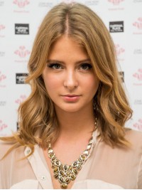 Blonde Lange Golvende Pruiken Van Echt Haar Met Kant 16 Inch
