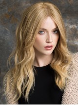 Middenscheiding Lange Golvende Blonde Pruiken Van Echt Haar Met Kant 18 Inch