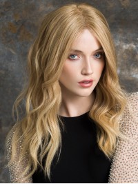 Middenscheiding Lange Golvende Blonde Pruiken Van Echt Haar Met Kant 18 Inch