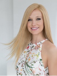 Blonde Lange Rechte Pruiken Van Echt Haar Met Kant En Pony Aan De Zijkant 18 Inch