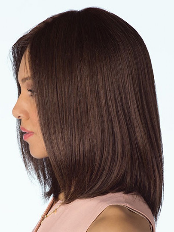 Middenscheiding Bruin Bob Stijl Medium Steil Mensenhaar Pruiken 14 Inch