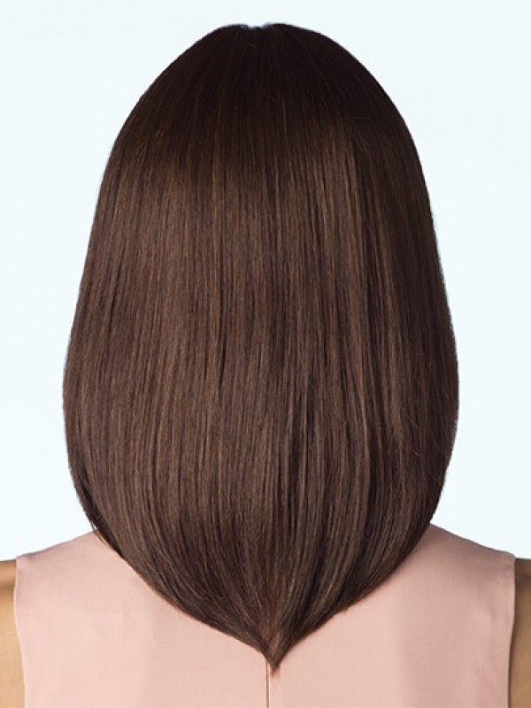 Middenscheiding Bruin Bob Stijl Medium Steil Mensenhaar Pruiken 14 Inch
