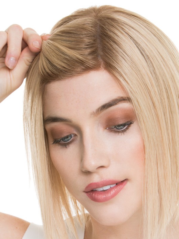 Bob-Stijl Korte Rechte Blonde Pruiken Met Kanten Voorkant En Pony Aan De Zijkant 10 Inch