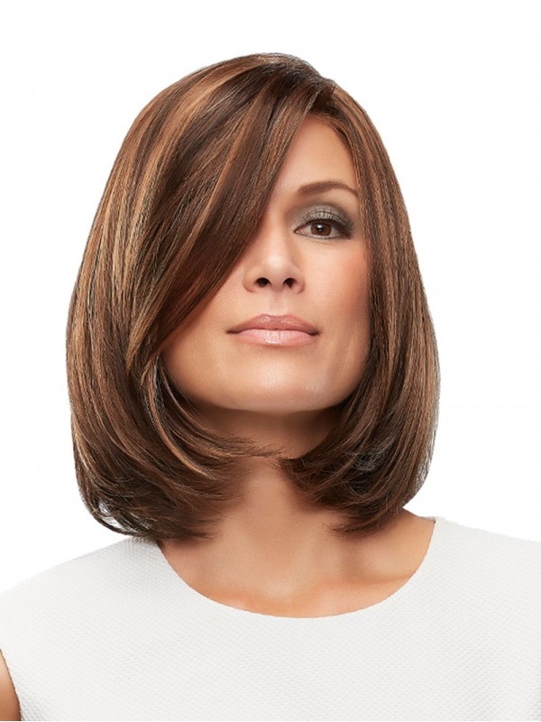 Lace Front Bruine Bob Stijl Korte Rechte Menselijk Haar Pruiken Met Pony Opzij 10 Inches
