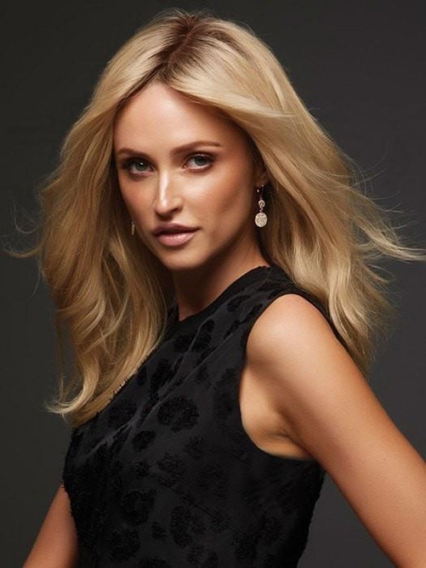 Centrale Scheiding Bruin Lang Golvend Full Lace Menselijk Haar Pruiken 16 Inch