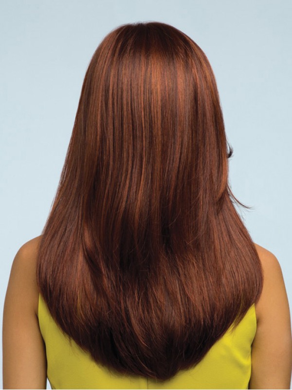 Hime Geknipte Lange Rechte Kant Front Bruin Mensenhaar Pruiken 18 Inch