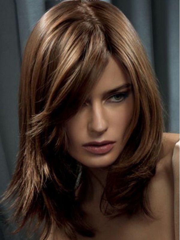 Middelbruine Rechte Capless Remy Human-Pruiken 18 Inch