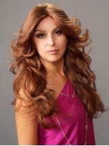 Centrale Scheiding Bruin Lang Golvend Lace Front Pruiken Van Echt Haar 24 Inch