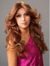 Centrale Scheiding Bruin Lang Golvend Lace Front Pruiken Van Echt Haar 24 Inch